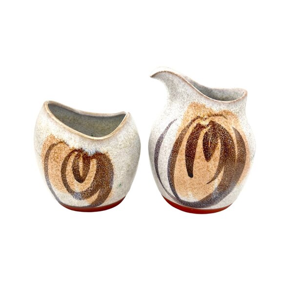 Hand Painted Ceramic Creamer & Sugar Set with Abstract Design MCM Design - Picture 2 of 7